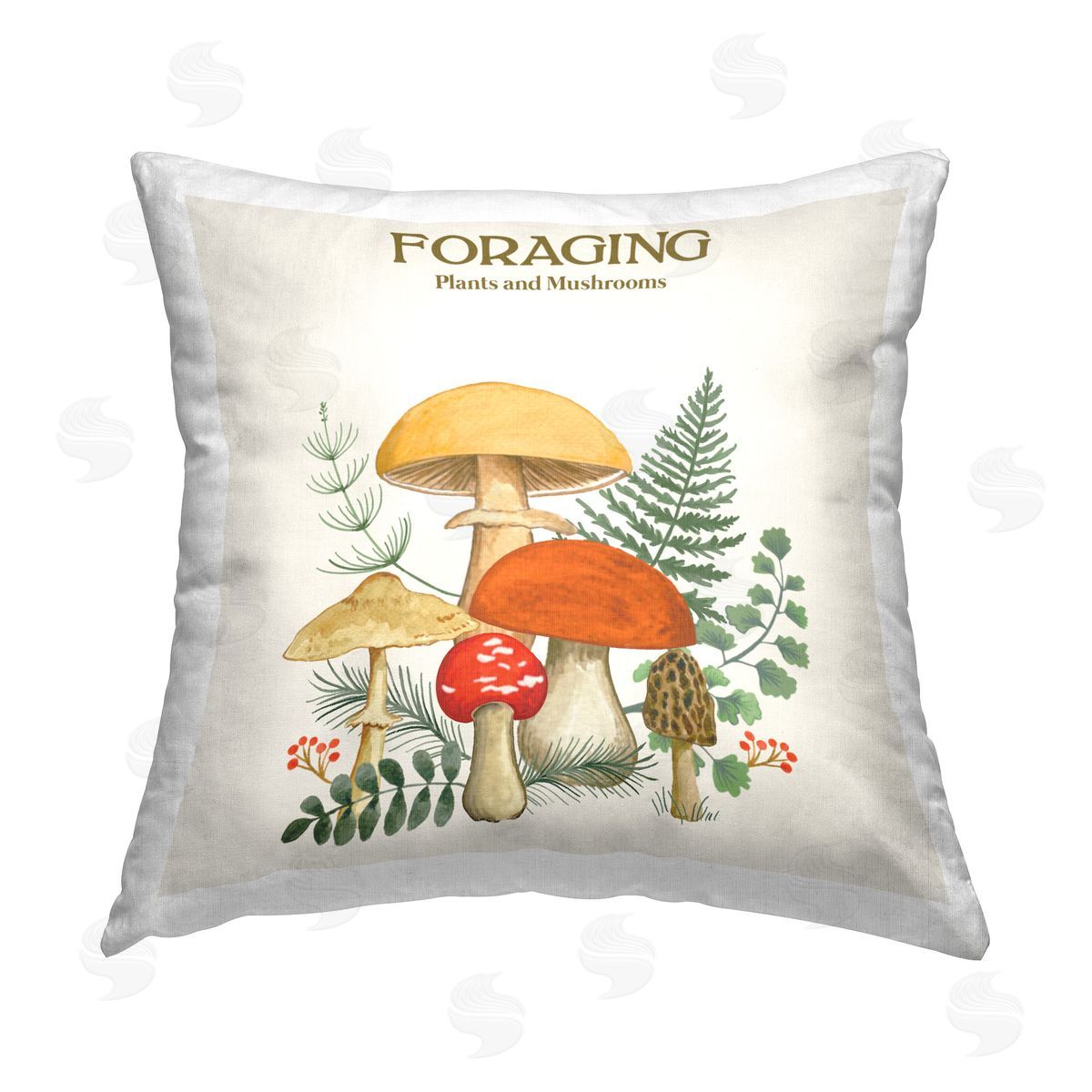 Sharon Lee Vintage Foraging Mushrooms Printed Plush Polyester Throw Pillow