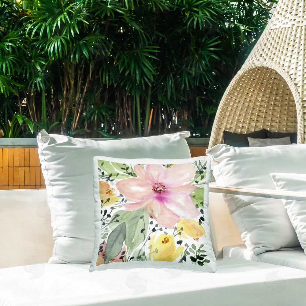 Lanie Loreth Birds Eye Floral Outdoor Quick-Dry Polyester Printed Throw Pillow in Back Yard