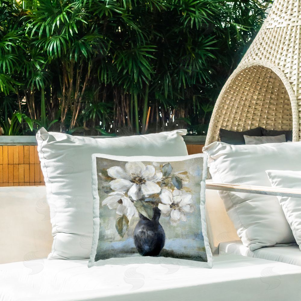 Lanie Loreth Flowers in Black Vase Outdoor Quick-Dry Polyester Printed Throw Pillow in Back Yard