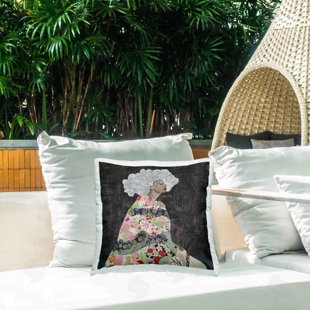 Coco Good Floral Dress Woman Outdoor Quick-Dry Polyester Printed Throw Pillow in Back Yard
