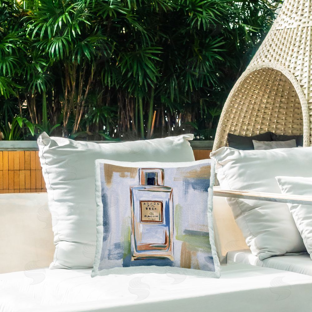 Melissa Wang Neutral Perfume Bottle Outdoor Quick-Dry Polyester Printed Throw Pillow in Back Yard