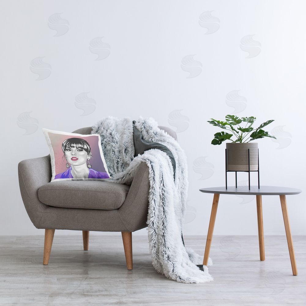 Birch & Ink Taylor Wearing Purple Printed Plush Polyester Throw Pillow On Chair
