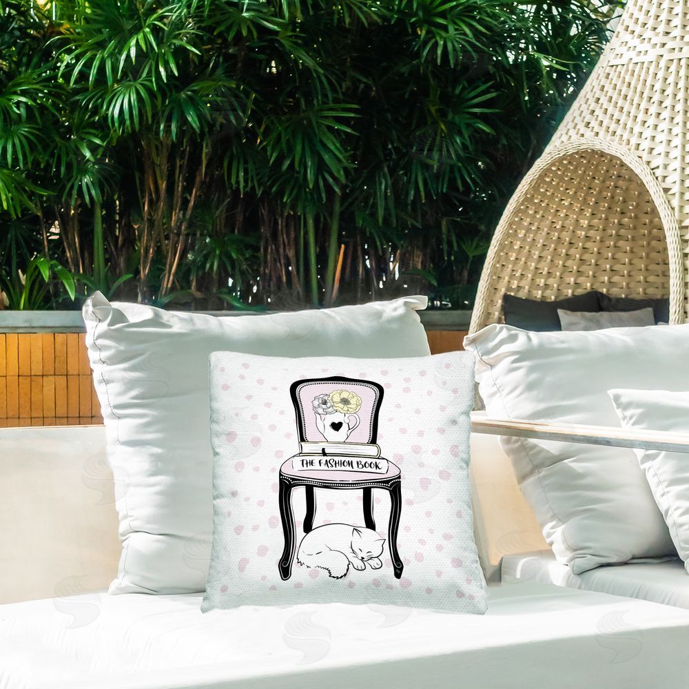Martina Pavlova Cat & Fashion Books Outdoor Quick-Dry Polyester Printed Throw Pillow in Back Yard