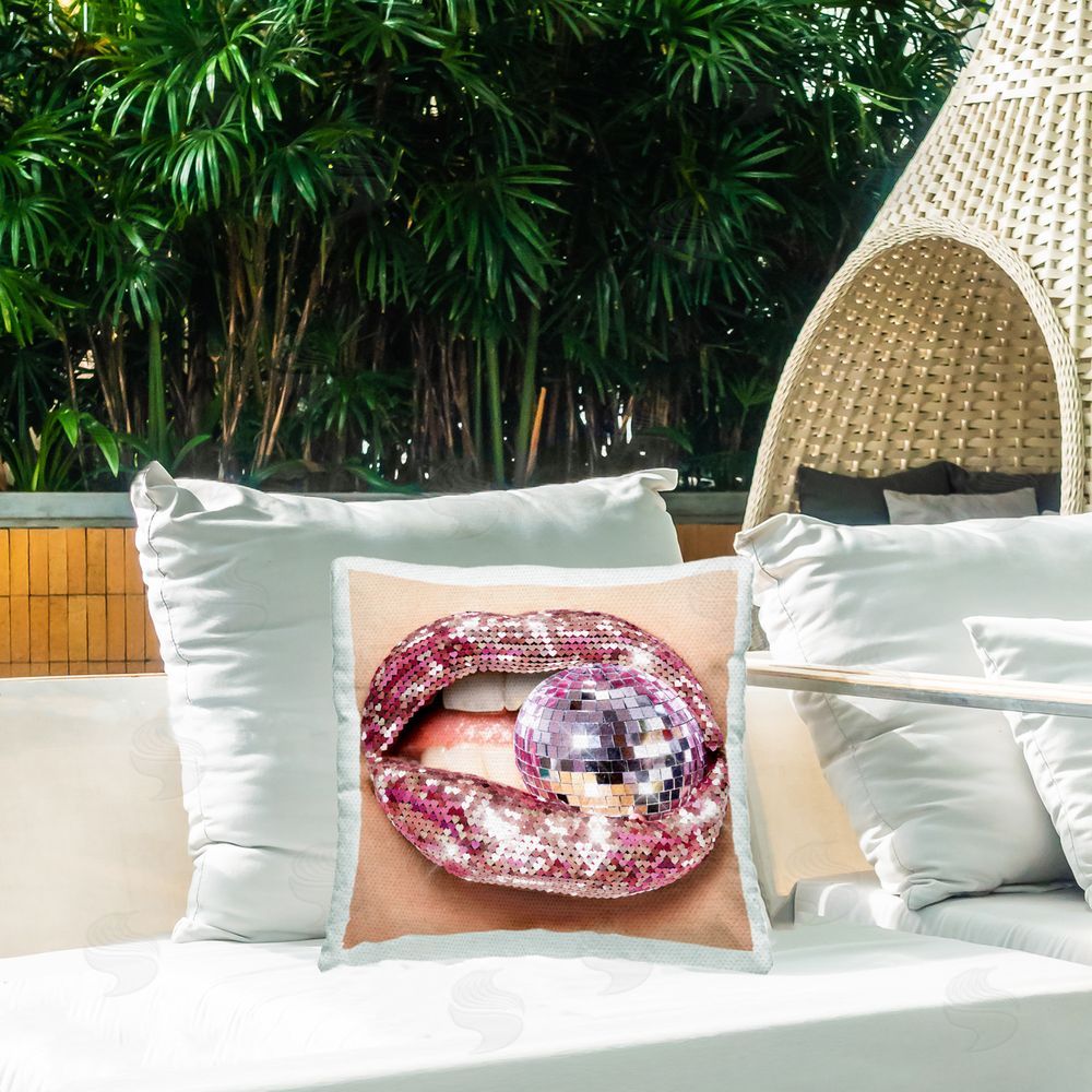 Ziwei Li Biting Disco Ball Outdoor Quick-Dry Polyester Printed Throw Pillow in Back Yard