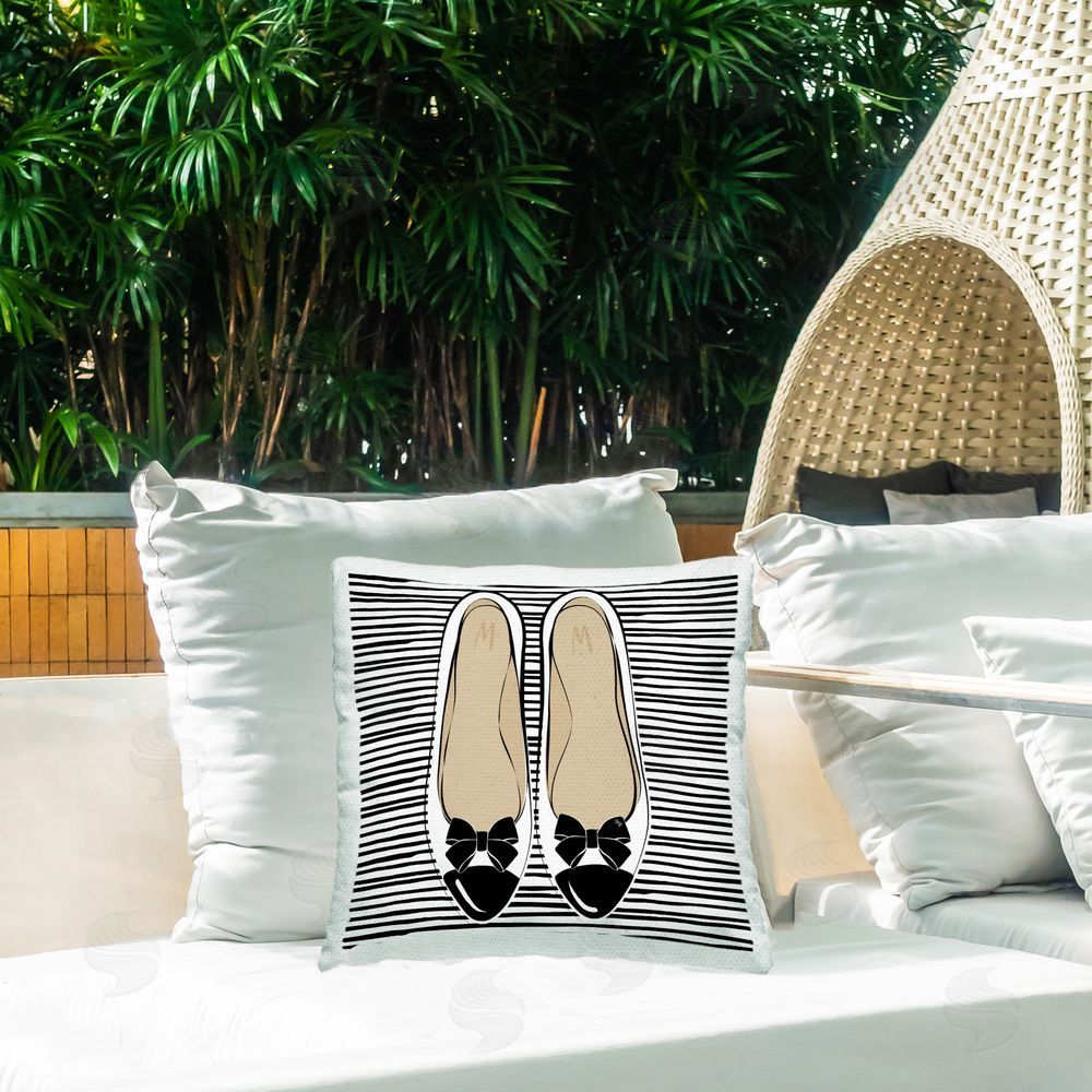 Martina Pavlova Bow Flats on Stripes Outdoor Quick-Dry Polyester Printed Throw Pillow in Back Yard