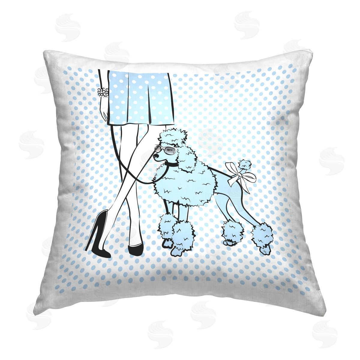 Martina Pavlova Dotted Girl & Poodle Printed Plush Polyester Throw Pillow