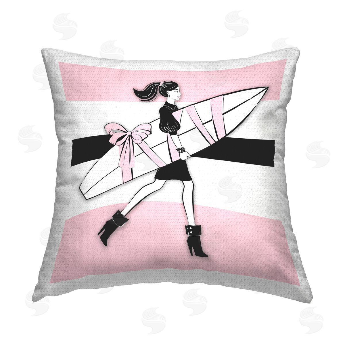 Martina Pavlova Glam Girl With Surfboard Outdoor Quick-Dry Polyester Printed Throw Pillow