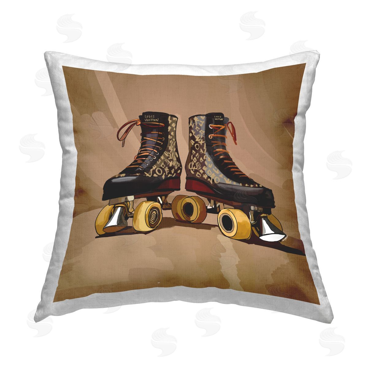 Amelia Noyes Brown Roller Skates Printed Plush Polyester Throw Pillow