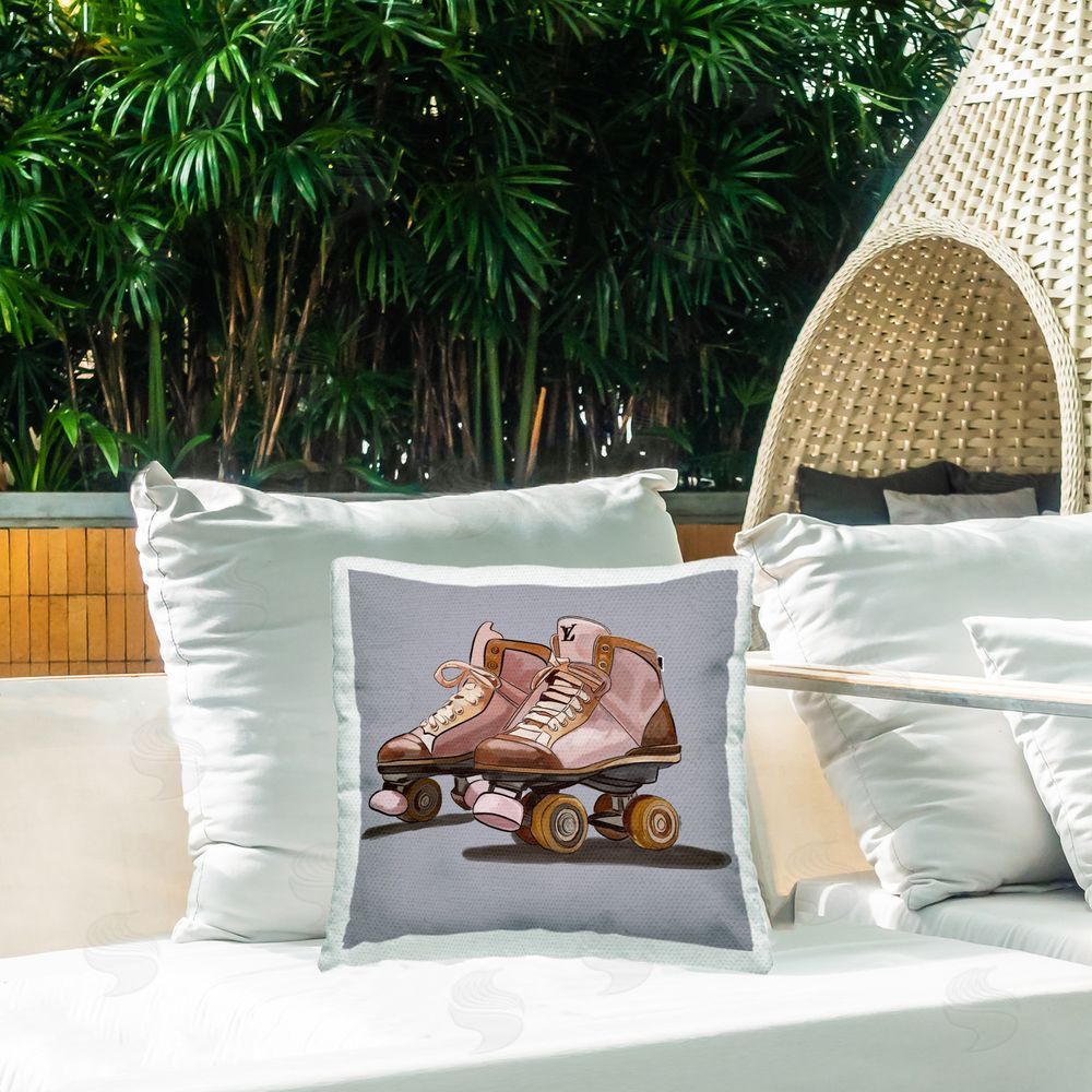 Amelia Noyes Roller Skates on Grey Outdoor Quick-Dry Polyester Printed Throw Pillow in Back Yard