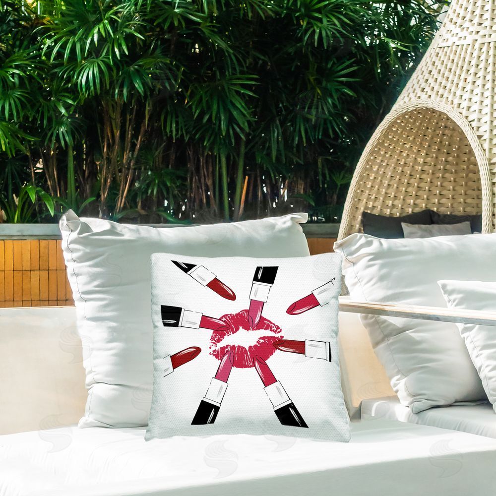Martina Pavlova Centric Lipsticks & Kiss Outdoor Quick-Dry Polyester Printed Throw Pillow in Back Yard