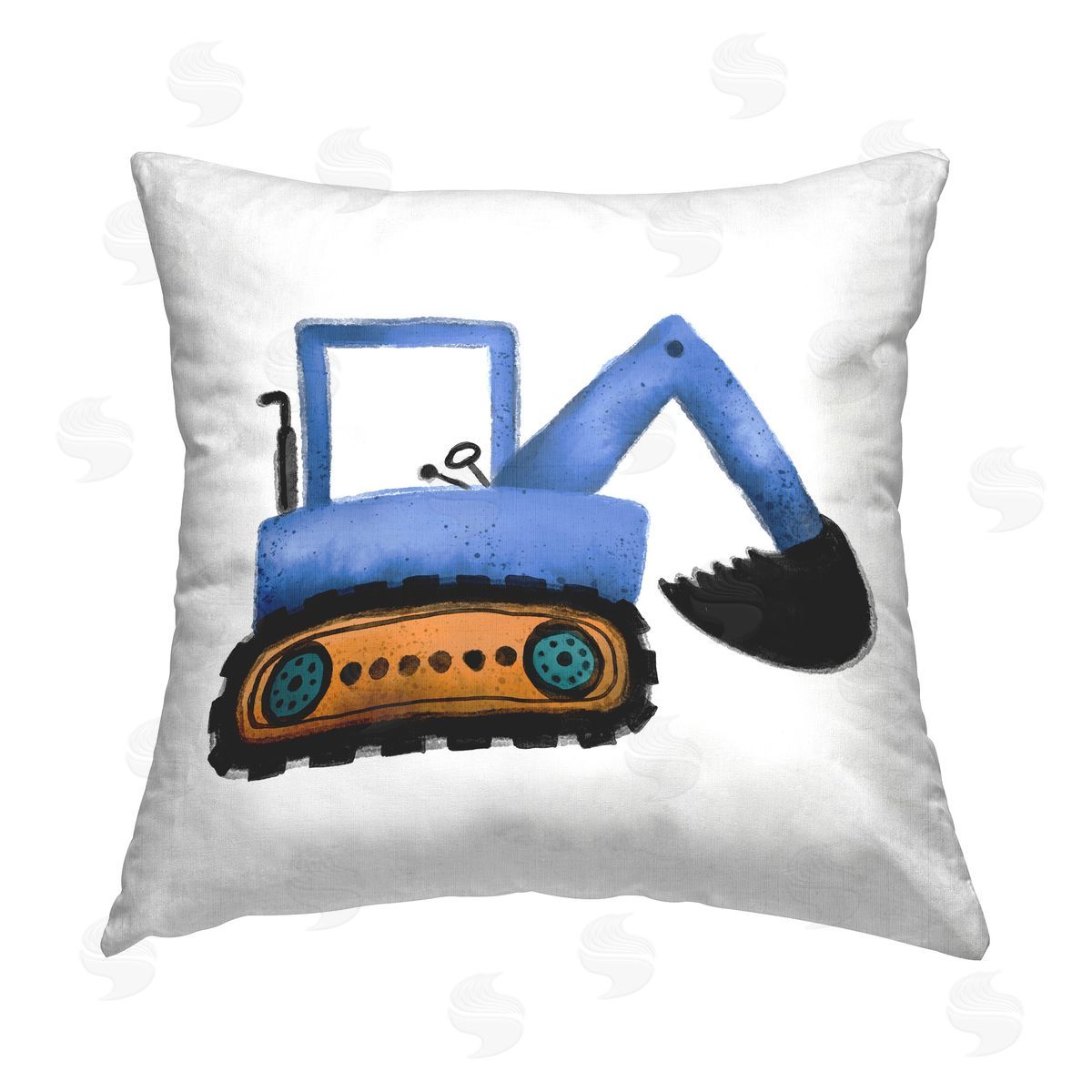 Elizabeth Medley Blue Simple Bulldozer Printed Plush Polyester Throw Pillow