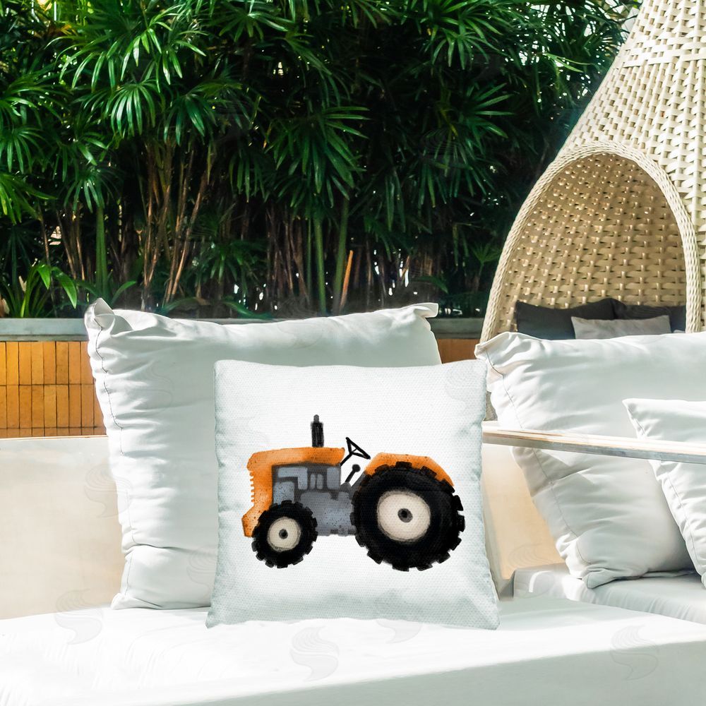 Elizabeth Medley Farm Tractor Vehicle Outdoor Quick-Dry Polyester Printed Throw Pillow in Back Yard