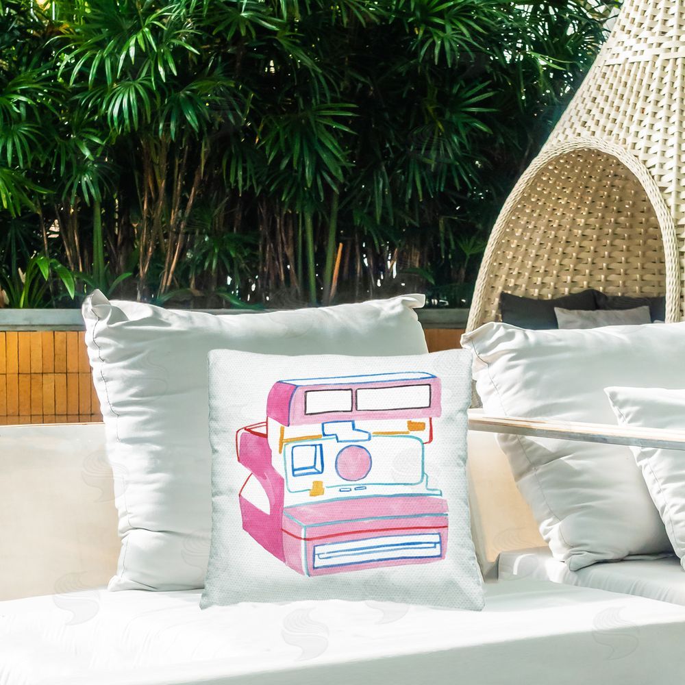 Melissa Wang Retro Film Camera Outdoor Quick-Dry Polyester Printed Throw Pillow in Back Yard