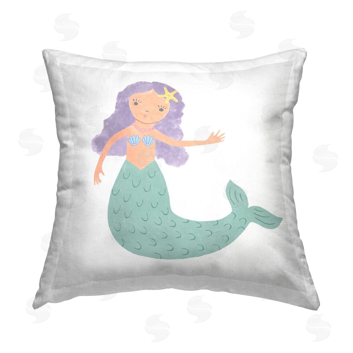 Carrie Cantwell Purple Hair Mermaid Printed Plush Polyester Throw Pillow