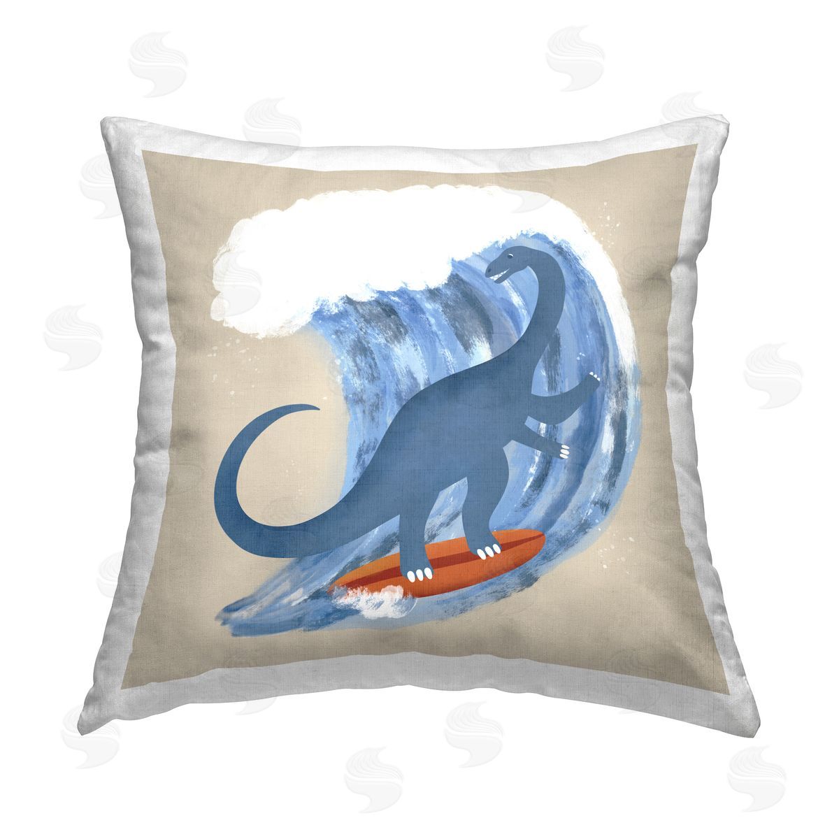 Carrie Cantwell Surfing Dino Brontosaurus Printed Plush Polyester Throw Pillow