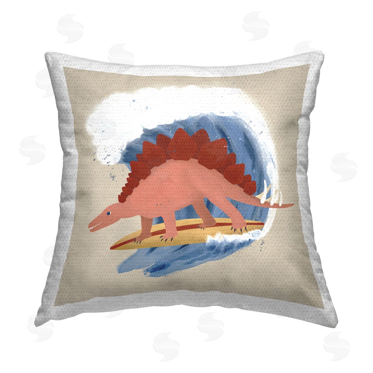Carrie Cantwell Surfing Dino Stegosaurus Outdoor Quick-Dry Polyester Printed Throw Pillow