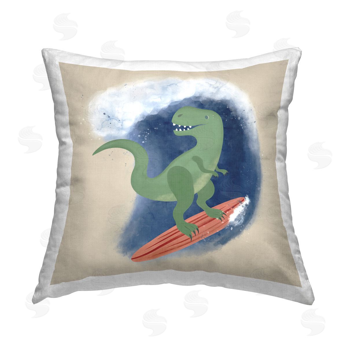 Carrie Cantwell Surfing Dino T-Rex Printed Plush Polyester Throw Pillow