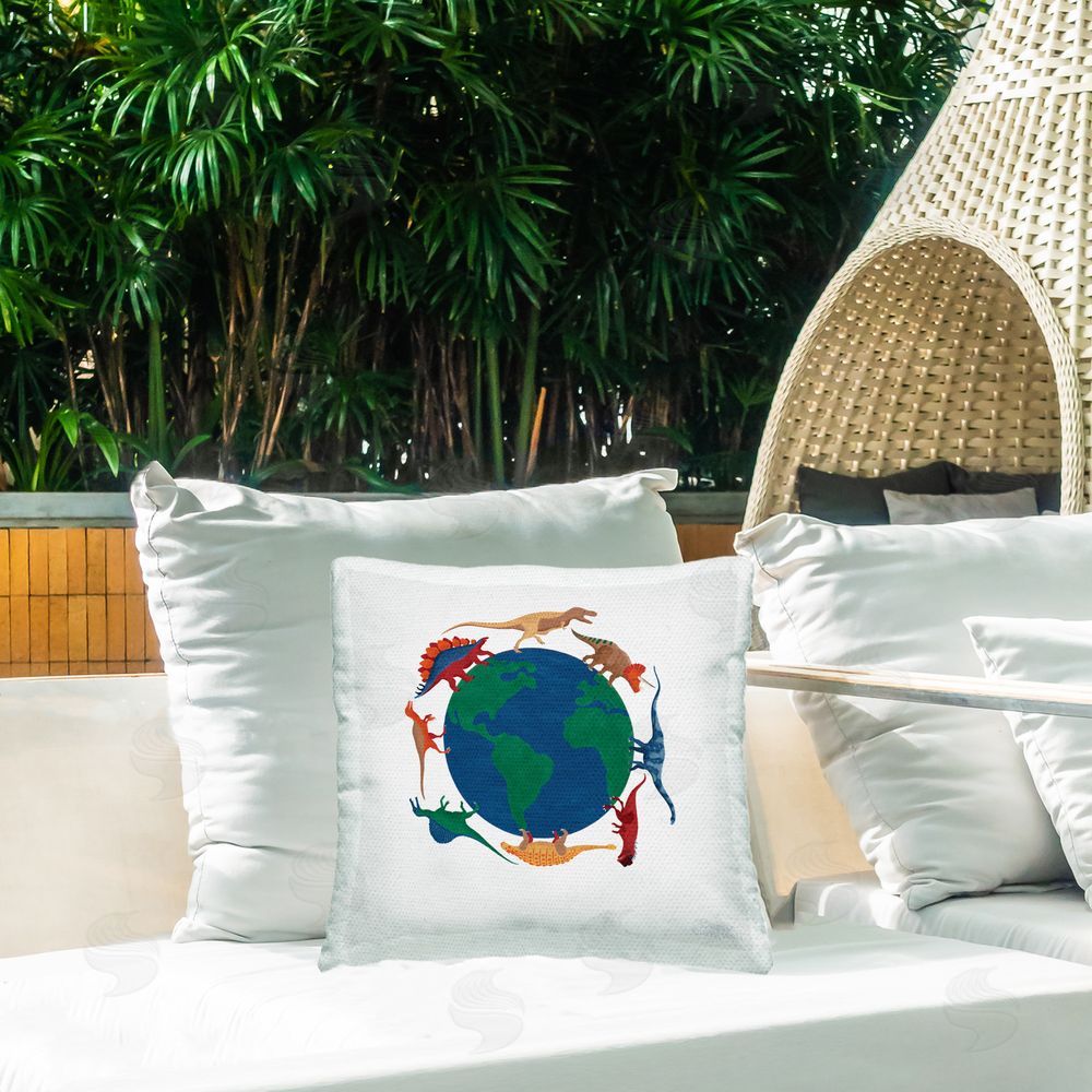 Carrie Cantwell When Dinos Roamed Outdoor Quick-Dry Polyester Printed Throw Pillow in Back Yard