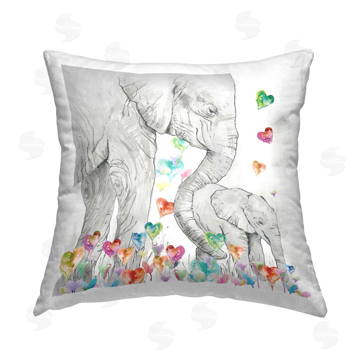 Carol Robinson Field Of Hearts Elephants Printed Plush Polyester Throw Pillow