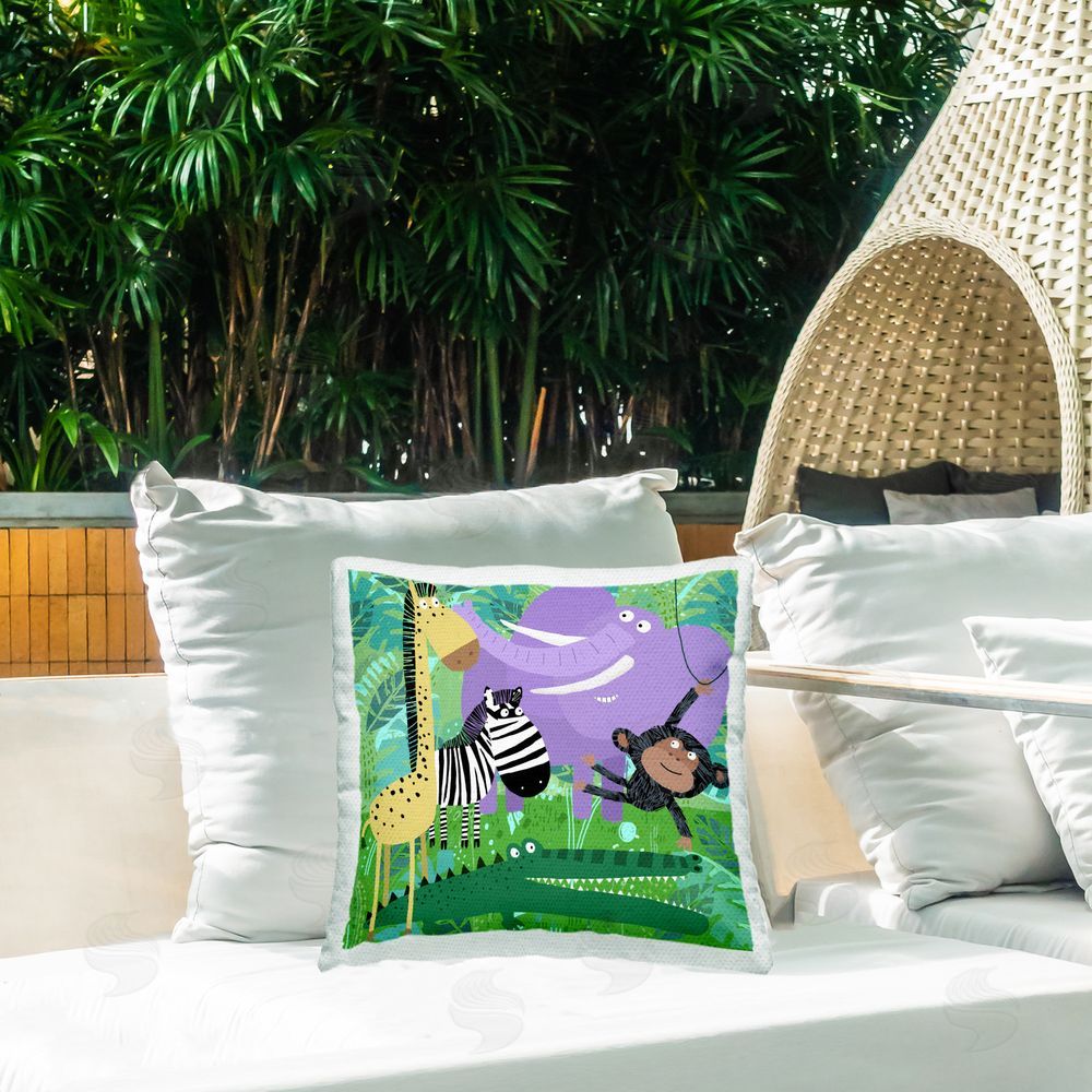 Carla Daly Fun Jungle Animals Outdoor Quick-Dry Polyester Printed Throw Pillow in Back Yard