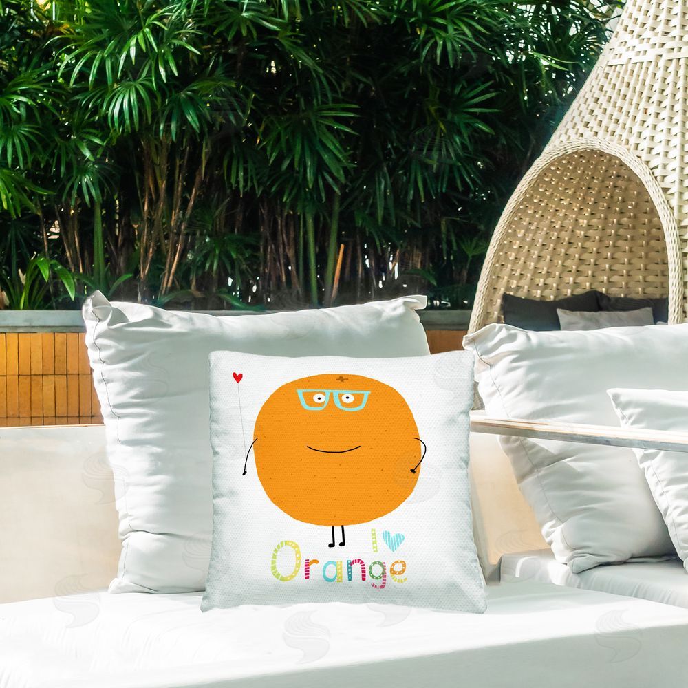 Carla Daly Fun Smiling Orange Outdoor Quick-Dry Polyester Printed Throw Pillow in Back Yard
