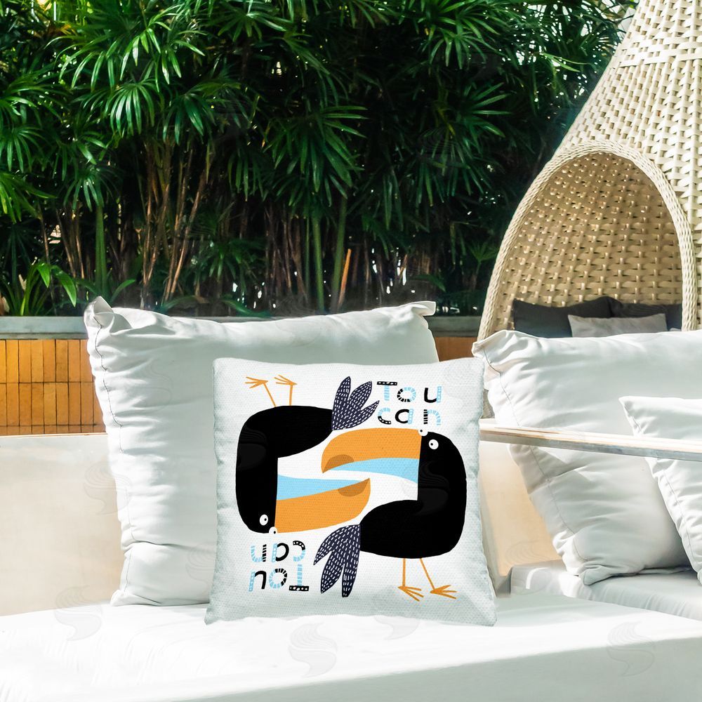 Carla Daly Tropical Toucan Birds Outdoor Quick-Dry Polyester Printed Throw Pillow in Back Yard