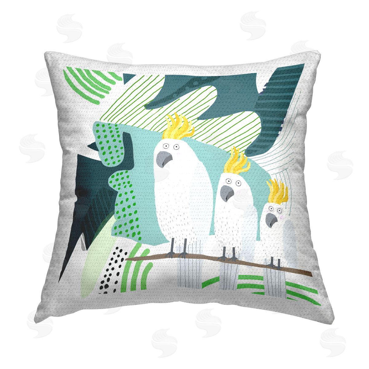 Carla Daly Whimsical Patterned Cockatoo Outdoor Quick-Dry Polyester Printed Throw Pillow