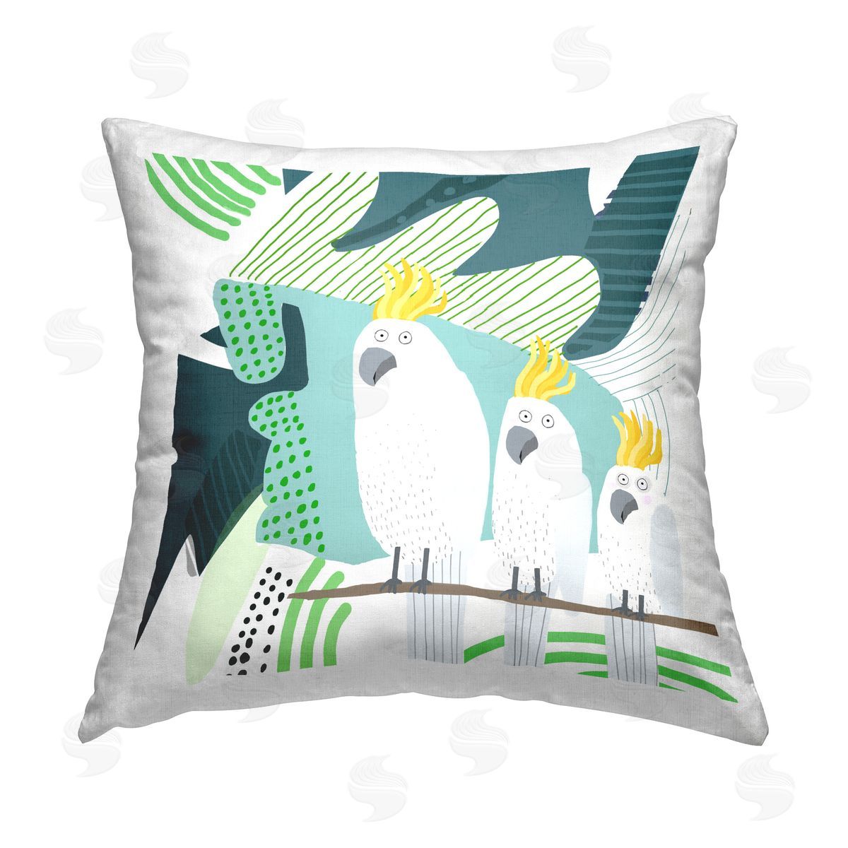 Carla Daly Whimsical Patterned Cockatoo Printed Plush Polyester Throw Pillow