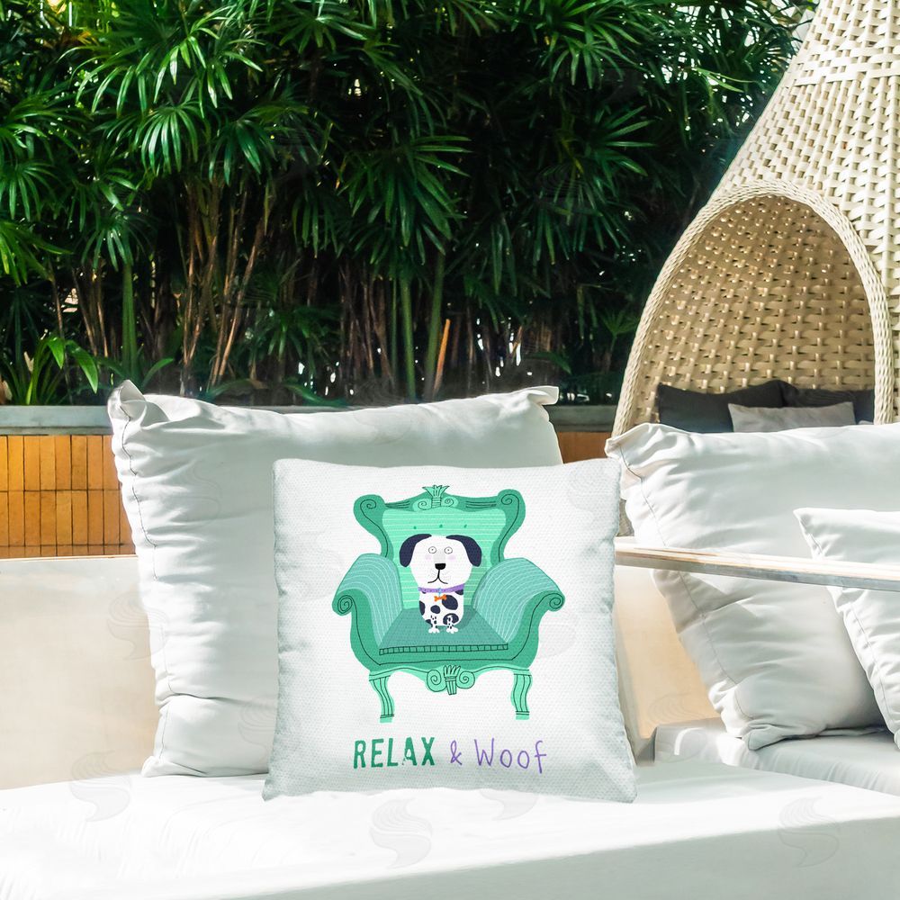 Carla Daly Relax & Woof Cat Outdoor Quick-Dry Polyester Printed Throw Pillow in Back Yard
