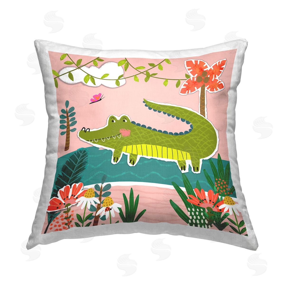 Tina Finn Alligator In Swamp Printed Plush Polyester Throw Pillow