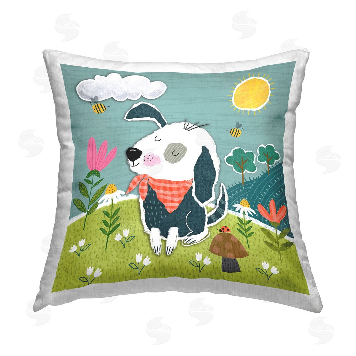 Tina Finn Countryside Dog Landscape Printed Plush Polyester Throw Pillow