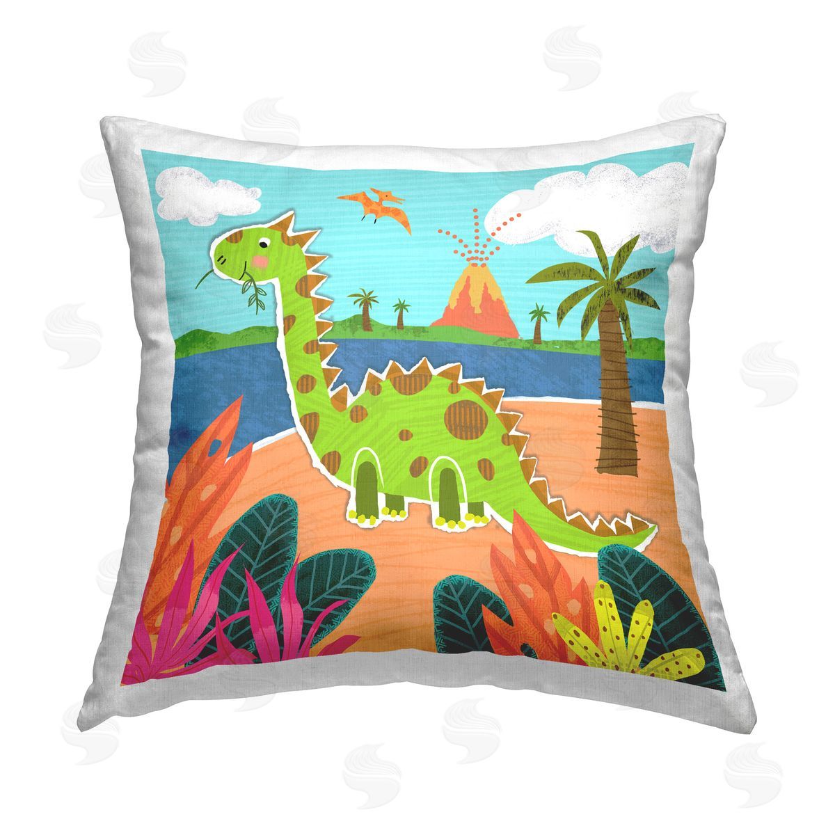 Tina Finn Dinosaur on Beach Printed Plush Polyester Throw Pillow
