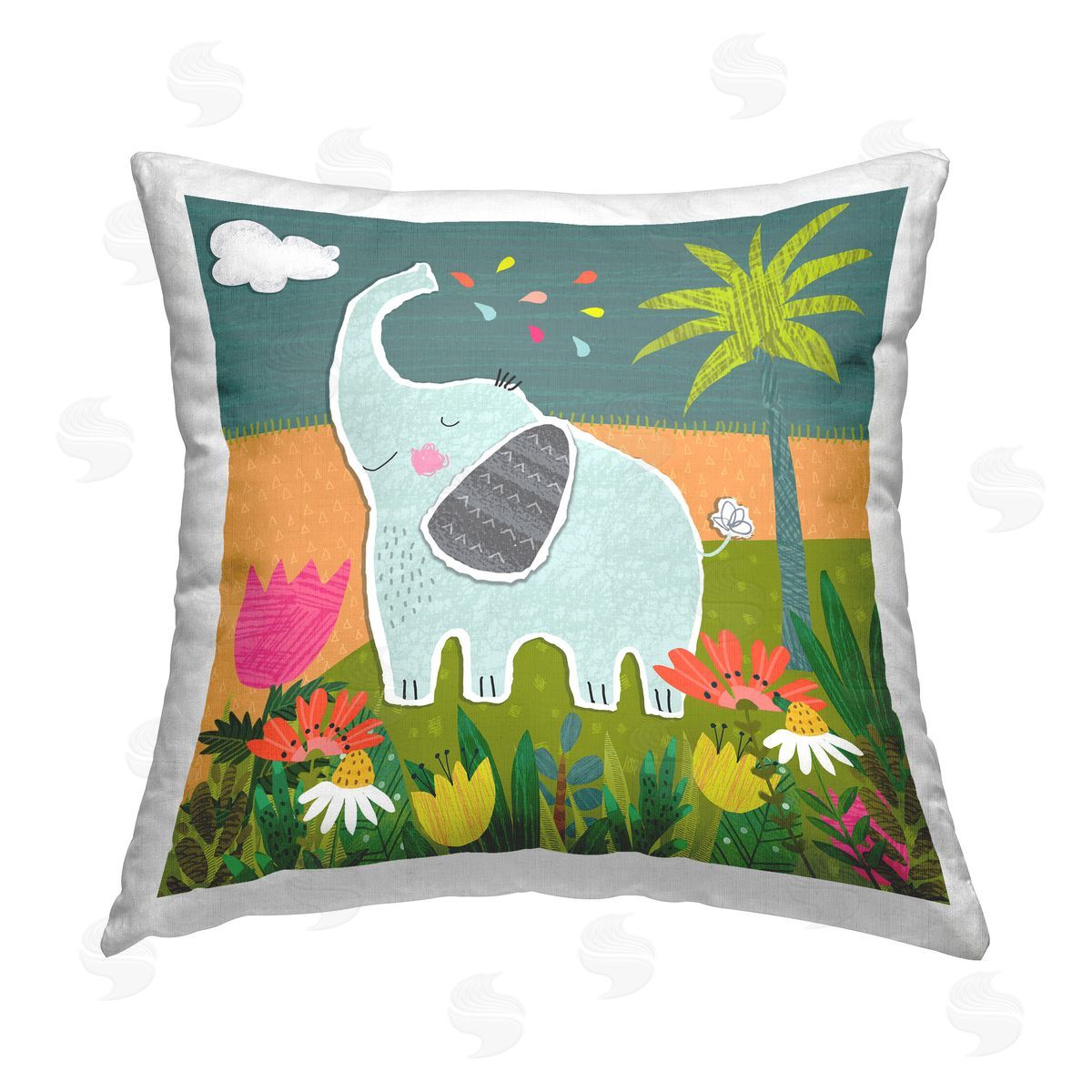 Tina Finn Tropical Elephant Scene Printed Plush Polyester Throw Pillow