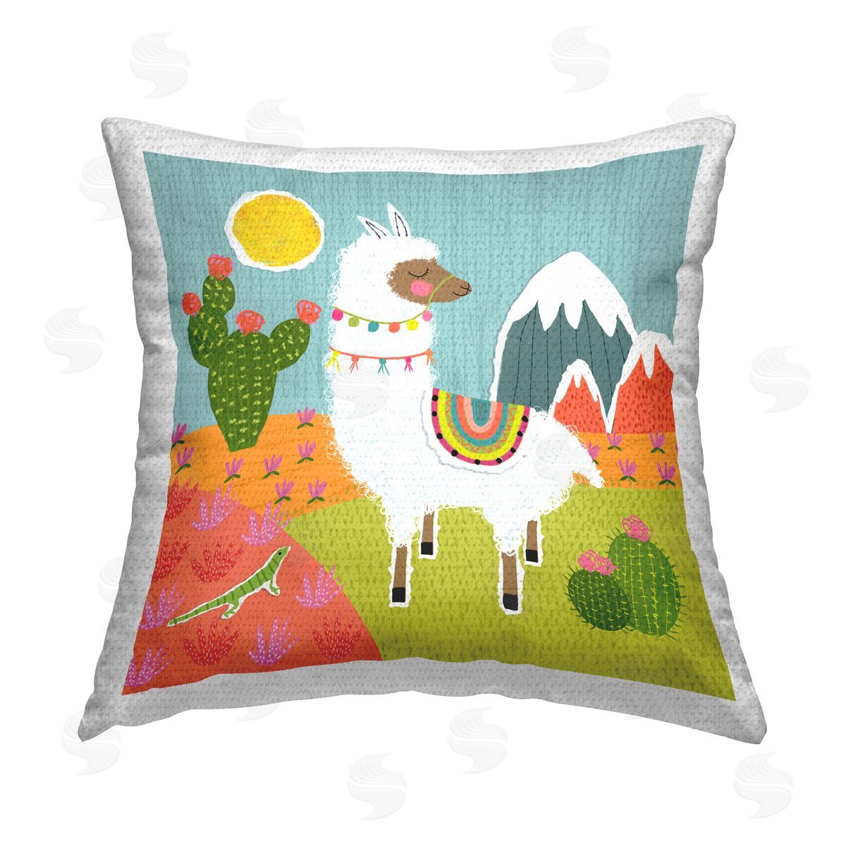Tina Finn Whimsical Llama Scene Outdoor Quick-Dry Polyester Printed Throw Pillow