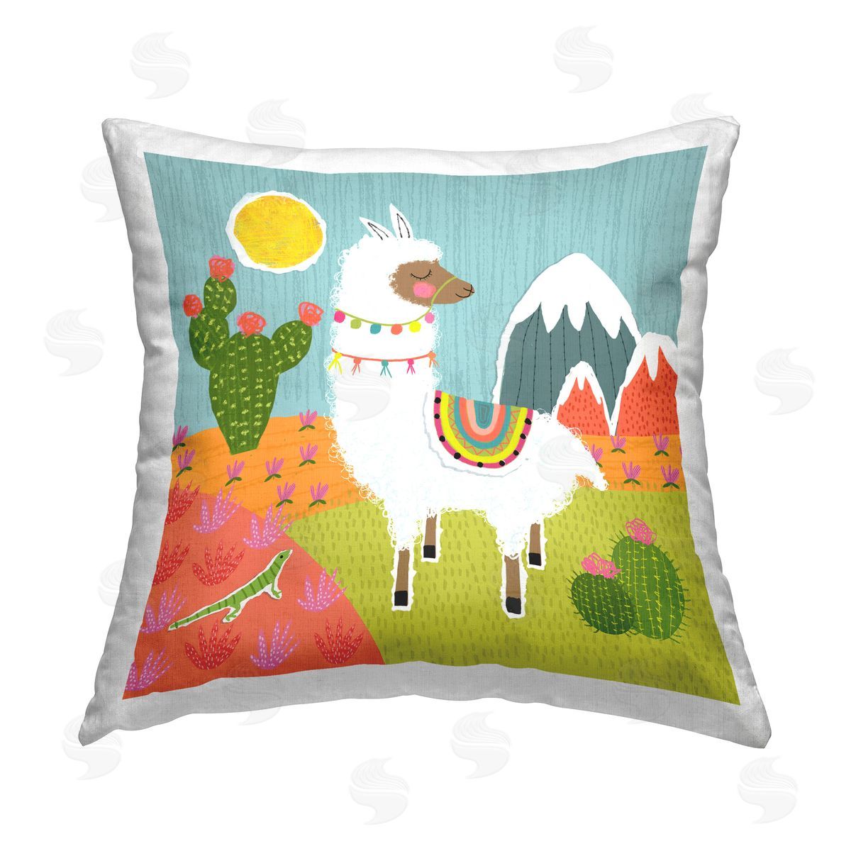 Tina Finn Whimsical Llama Scene Printed Plush Polyester Throw Pillow
