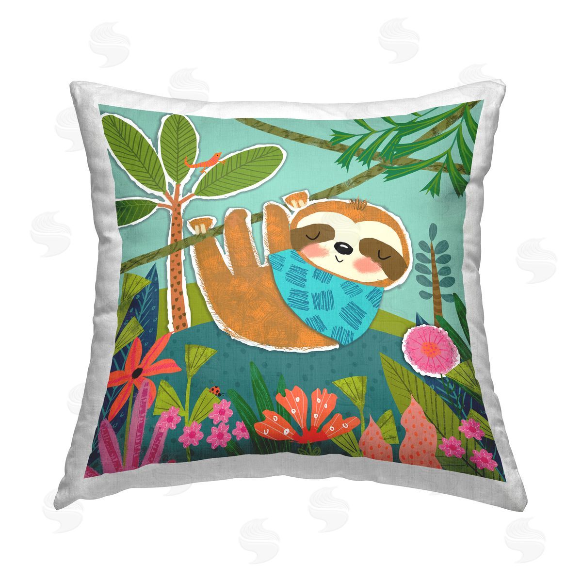 Tina Finn Sleepy Sloth in Nature Printed Plush Polyester Throw Pillow