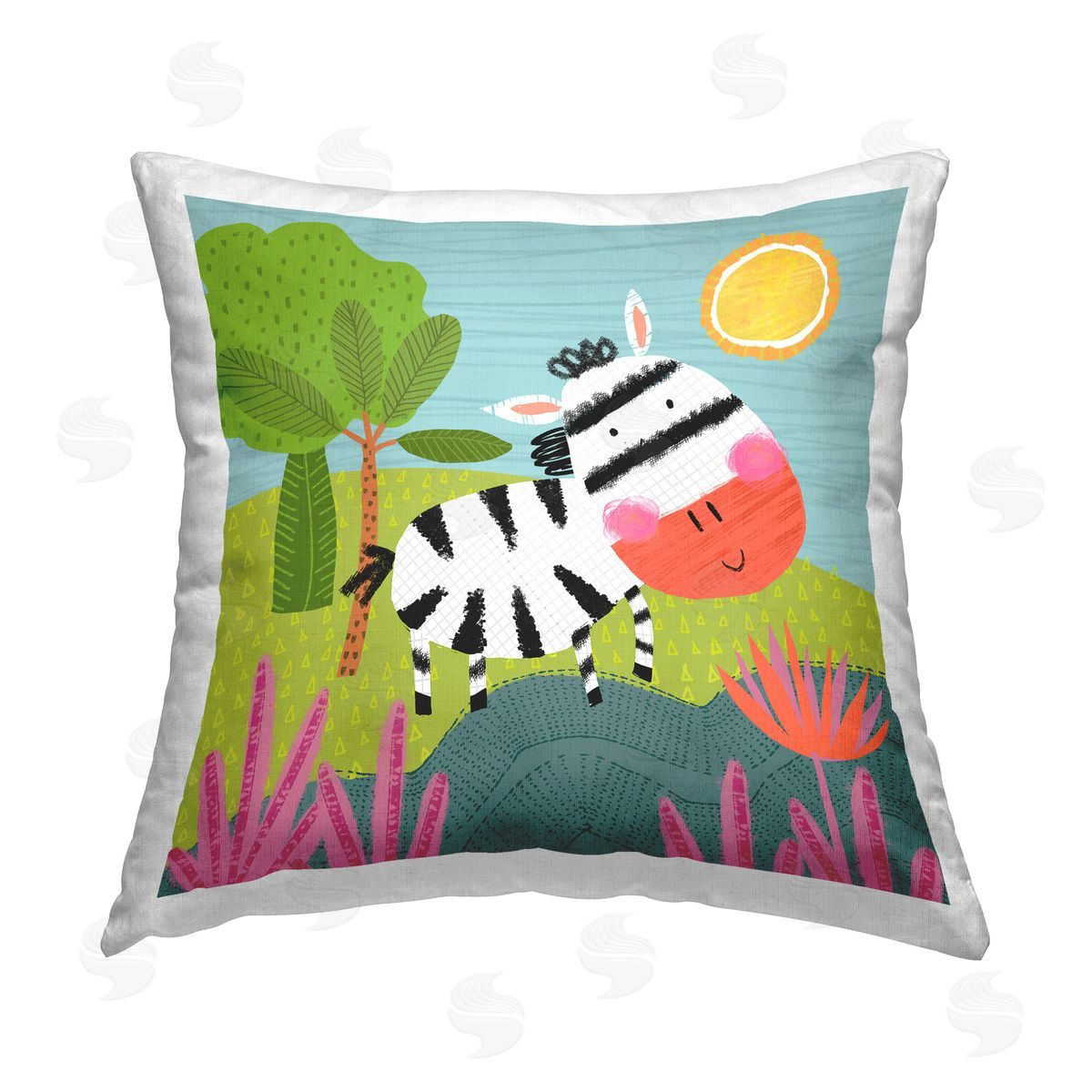 Tina Finn Whimsical Zebra in Nature Printed Plush Polyester Throw Pillow