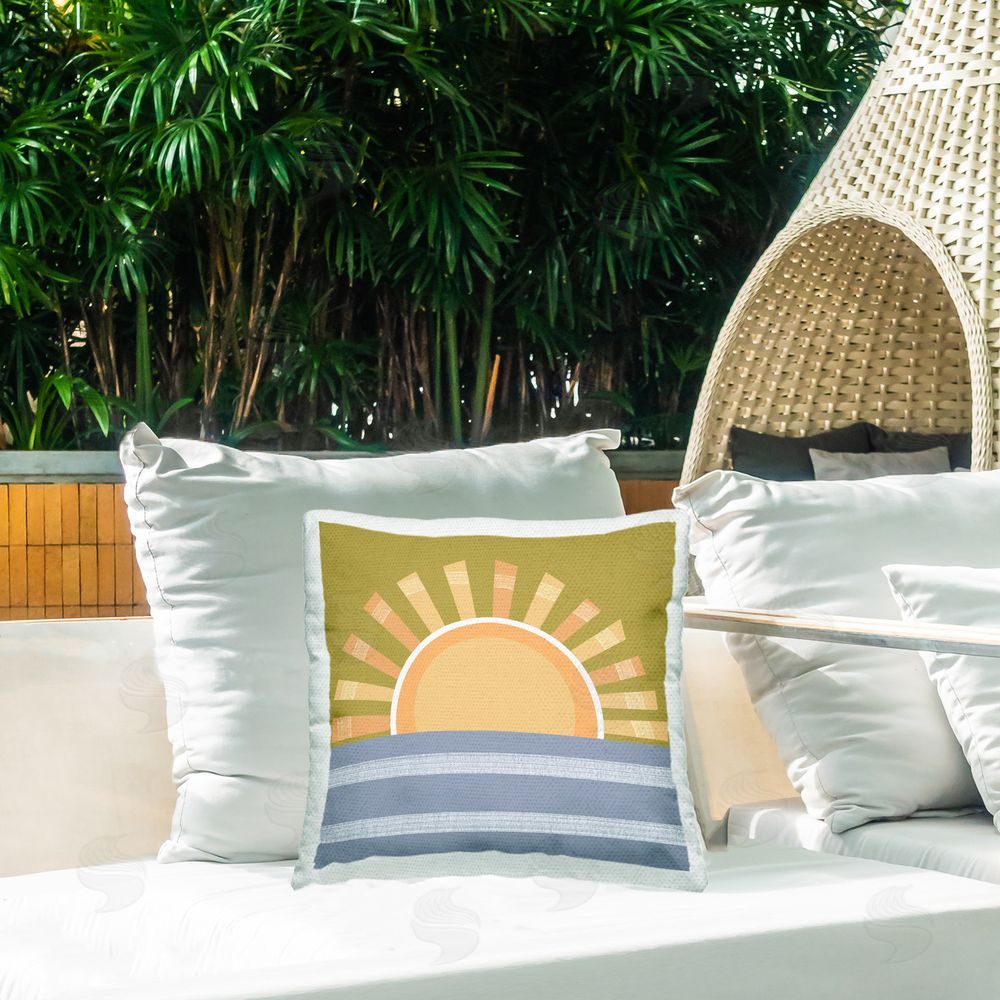 Tina Finn Rising Sun Over Ocean Outdoor Quick-Dry Polyester Printed Throw Pillow in Back Yard