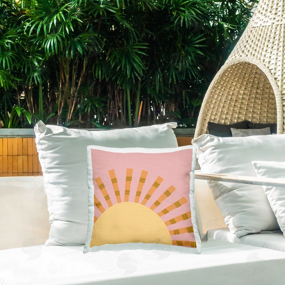 Tina Finn Minimal Sun Rays Outdoor Quick-Dry Polyester Printed Throw Pillow in Back Yard