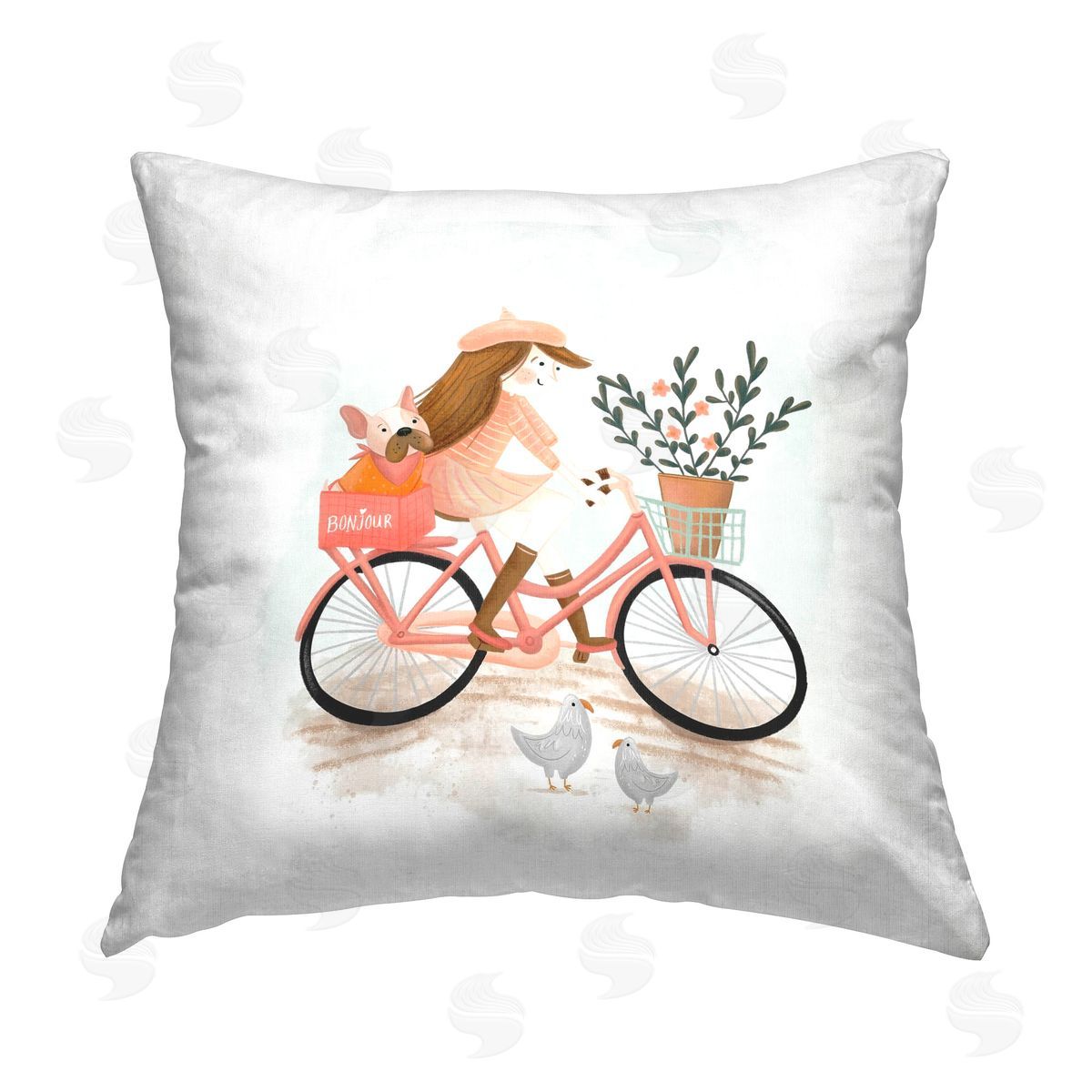 Fineapple Pair Paris Girl on Bike Printed Plush Polyester Throw Pillow
