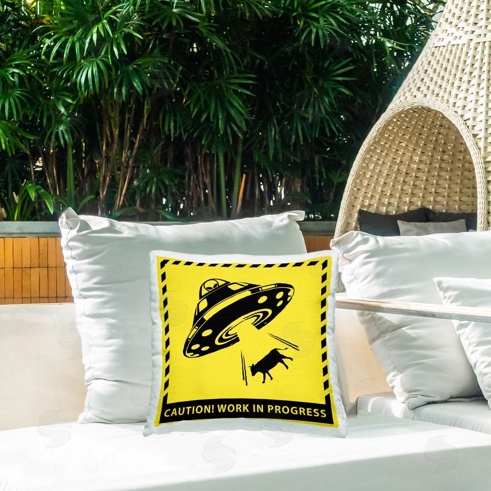 Ziwei Li Work In Progress UFO Outdoor Quick-Dry Polyester Printed Throw Pillow in Back Yard
