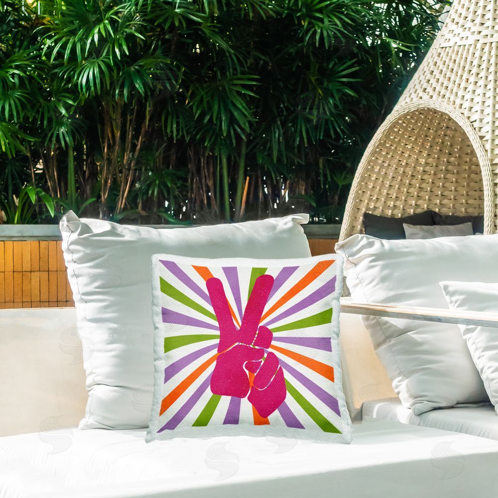 Kim Allen Groovy Peace Sign Outdoor Quick-Dry Polyester Printed Throw Pillow in Back Yard