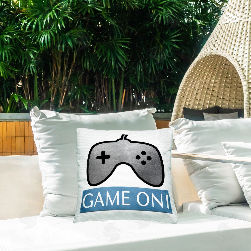 Kim Allen Game On Controller Outdoor Quick-Dry Polyester Printed Throw Pillow in Back Yard