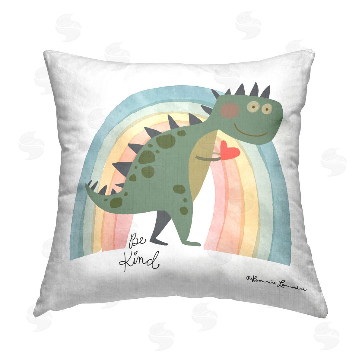 Bonnie Lemaire Be Kind Dino Phrase Printed Plush Polyester Throw Pillow