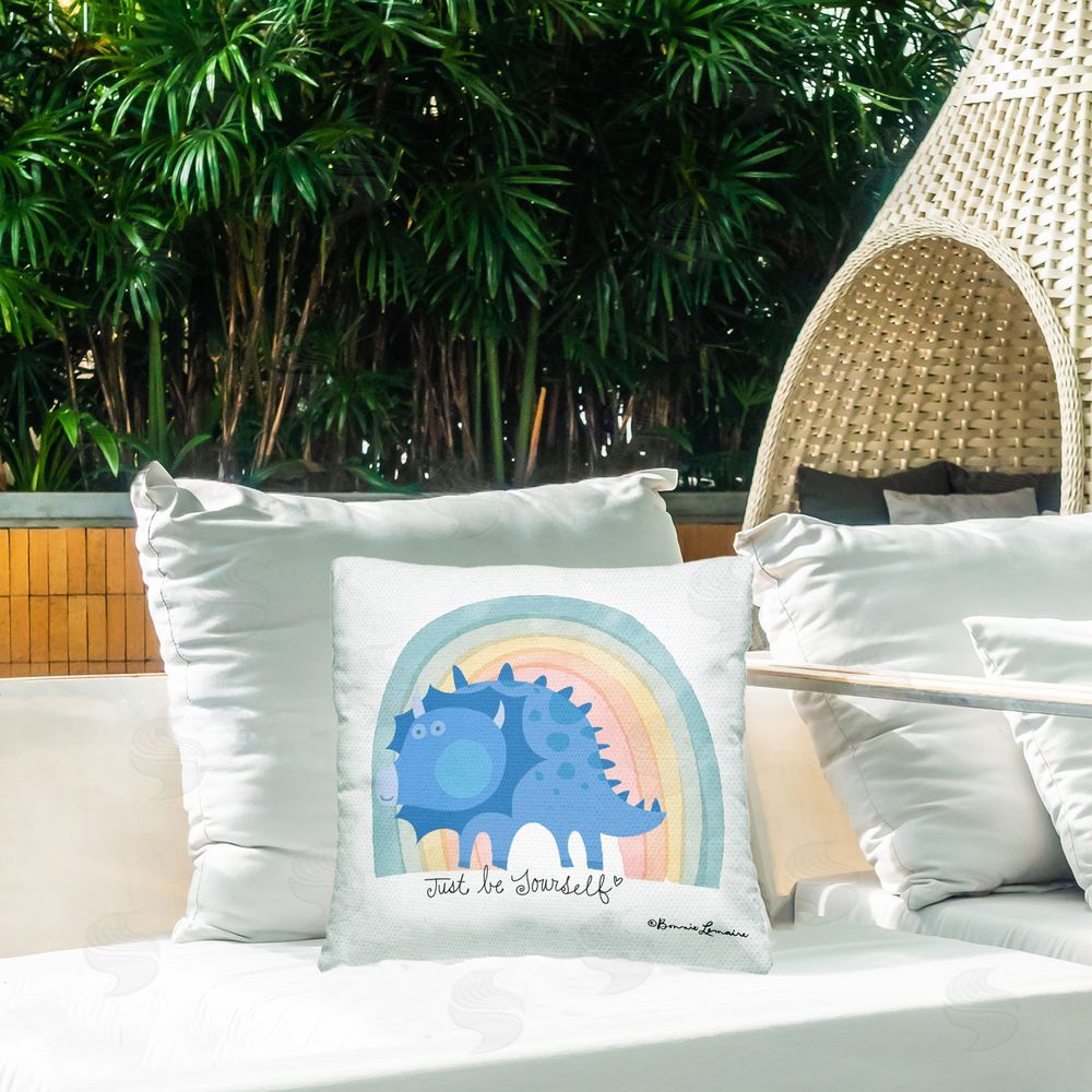 Bonnie Lemaire Be Yourself Dinosaur Outdoor Quick-Dry Polyester Printed Throw Pillow in Back Yard