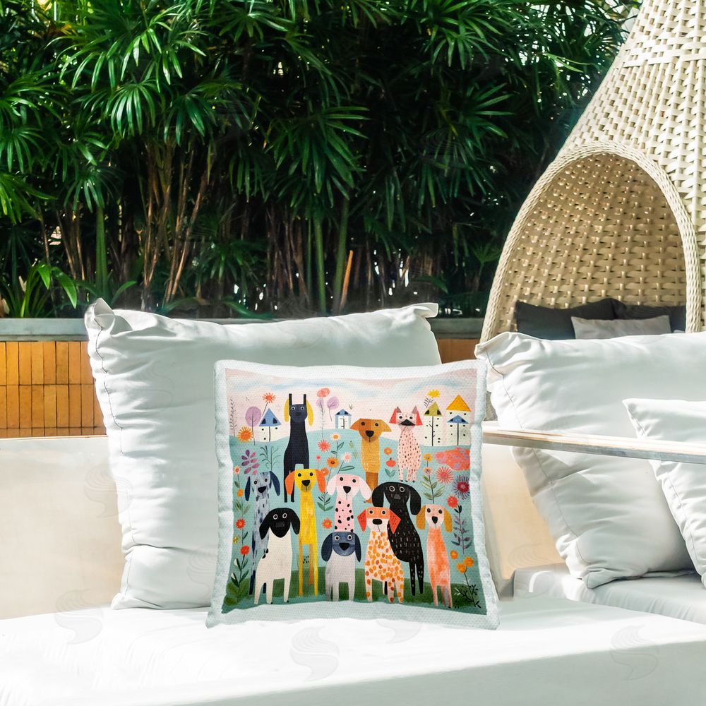 Lazar Studio Puppy Love Collage Outdoor Quick-Dry Polyester Printed Throw Pillow in Back Yard