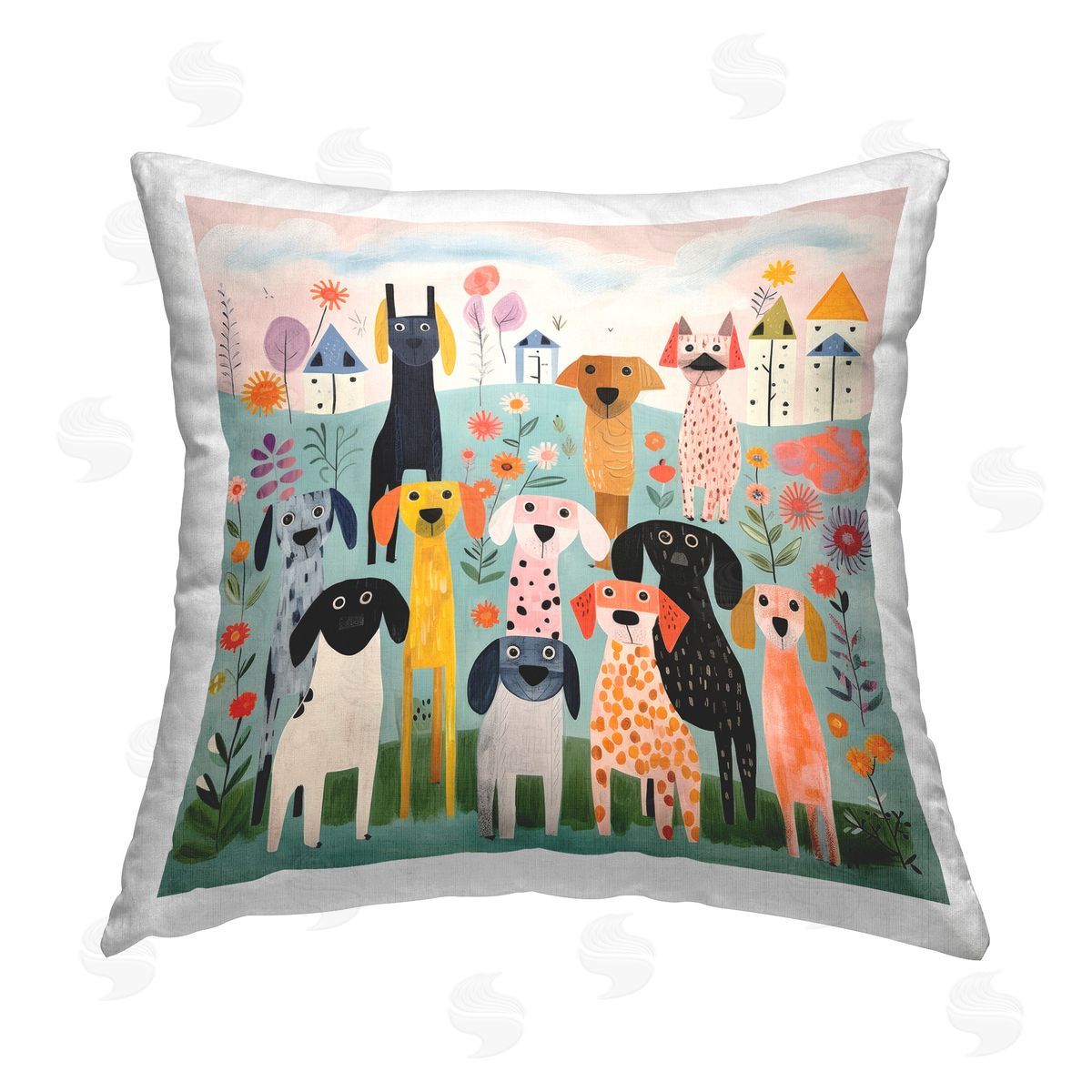 Lazar Studio Puppy Love Collage Printed Plush Polyester Throw Pillow