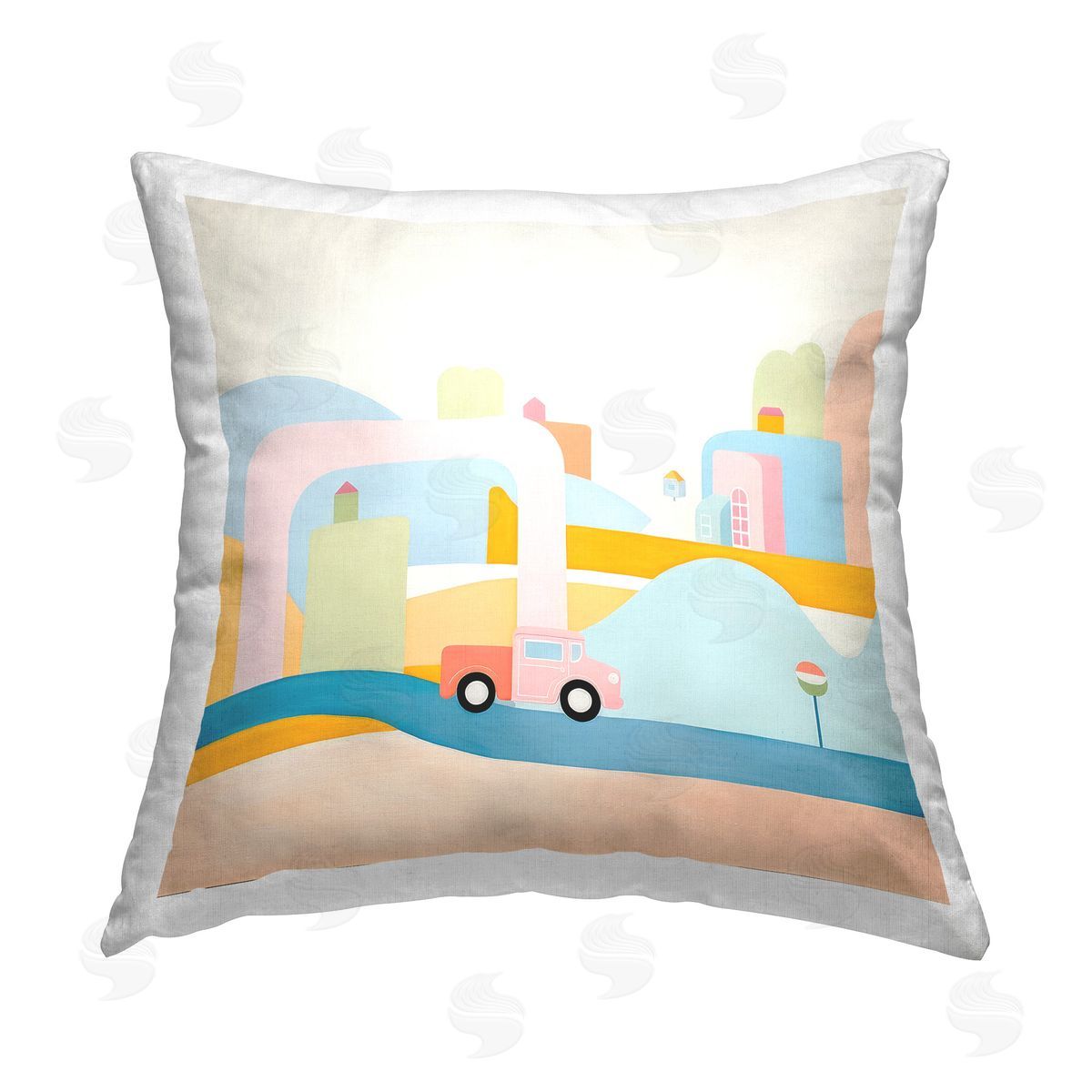 Lazar Studio Pastel Car in Landscape Printed Plush Polyester Throw Pillow