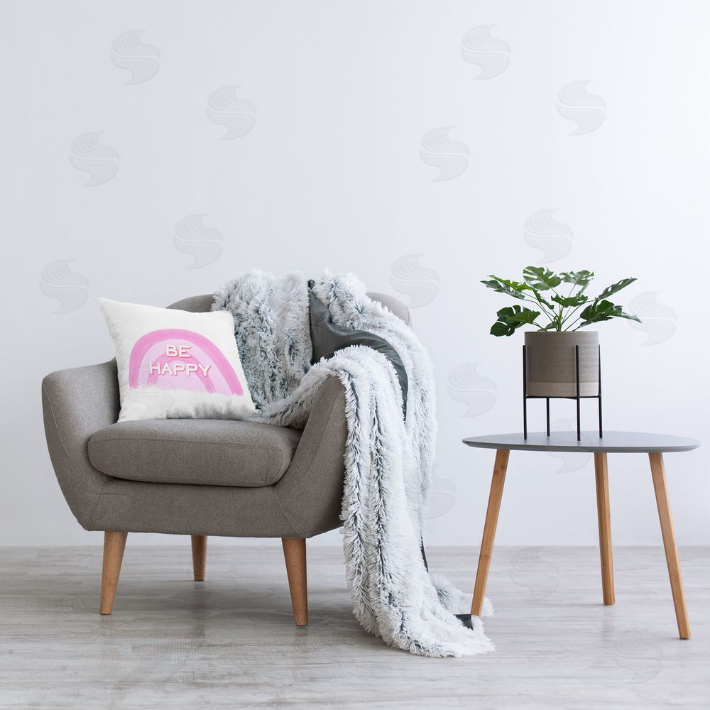 Amber Clarkson Purple Be Happy Printed Plush Polyester Throw Pillow On Chair