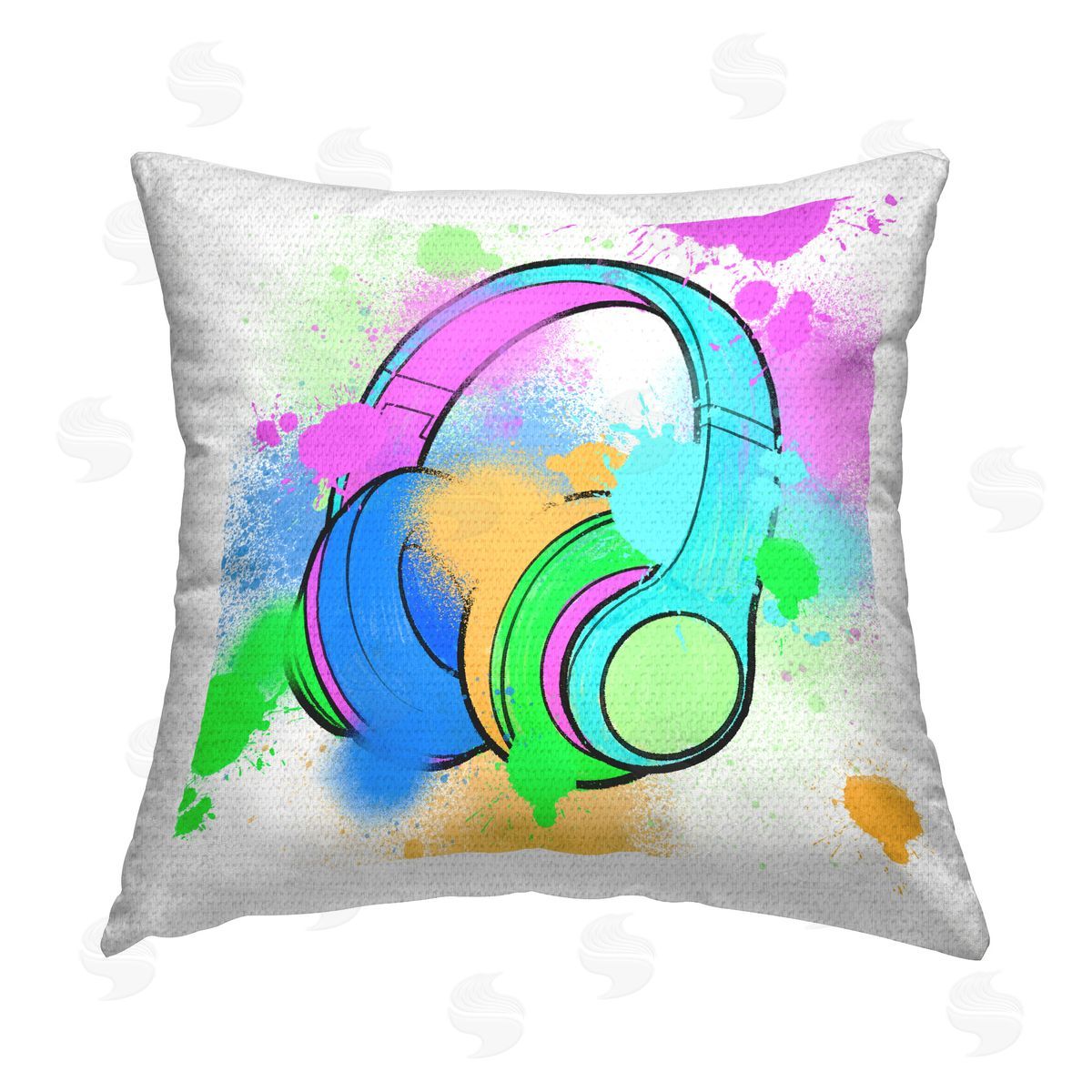 Marcus Prime Splattered Music Headphones Outdoor Quick-Dry Polyester Printed Throw Pillow